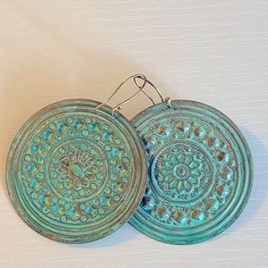 Oversized turquoise metal round earrings
